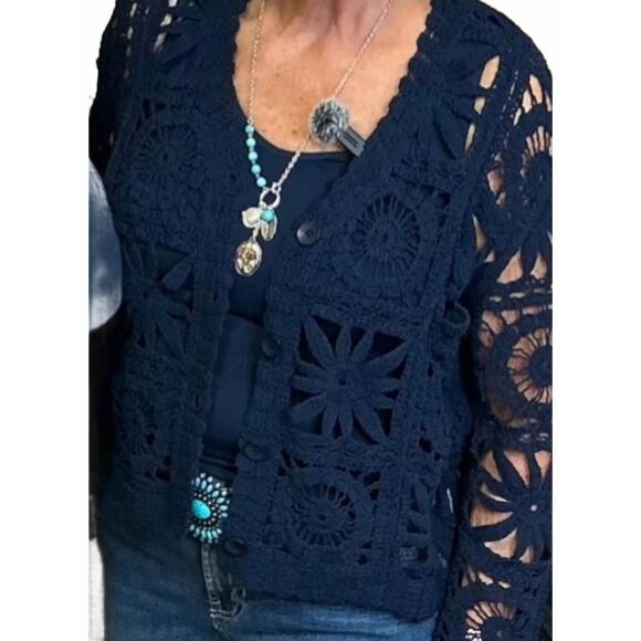 CAMILLE & CO Sweaters - NEW CAMILLE & CO crochet sweater cardigan in navy